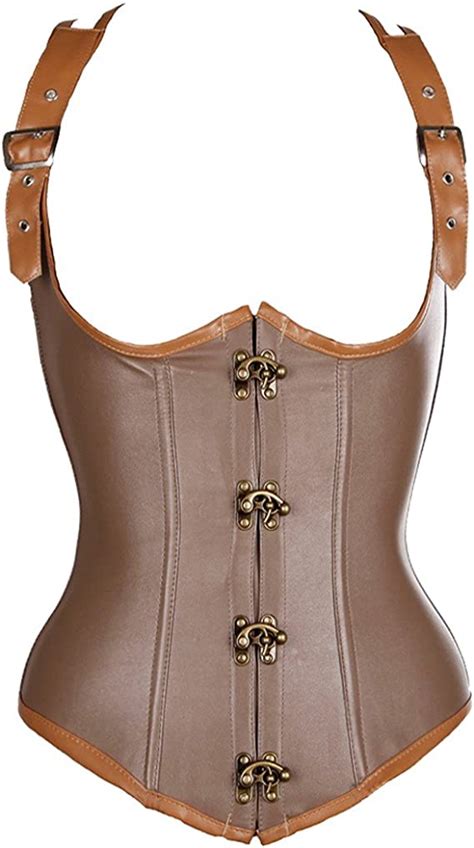 Womens Sexy Open Bust Corset Punk Rock Faux Leather
