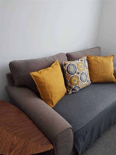 Ycoll pillow covers 18x18 set of 4, modern sofa throw pillow cover, decorative outdoor linen fabric pillow case for couch bed car 45x45cm (light blue, 18x18,set of 4) 4.6 out of 5 stars 10,515 $9.99 $ 9. #ikea pillows in mustard with grey ribbed edge blanket to ...