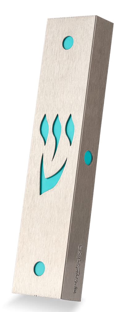 Buy Stainless Steel Mezuzah With Turquoise Shin And Dots By Dorit
