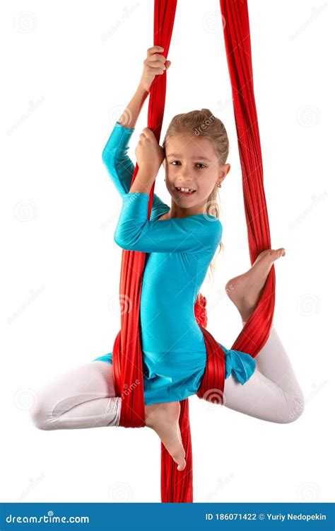 Pretty Little Girl In A Blue Gymnastic Suit Stock Photo Image Of
