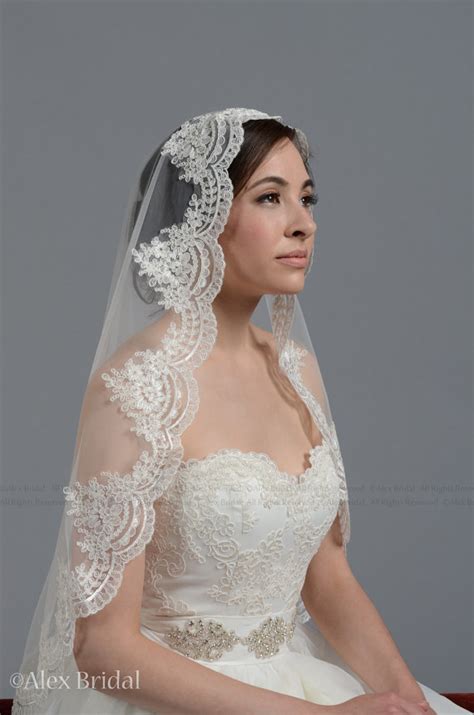 Mantilla Bridal Wedding Veil Ivory 45x36 Elbow Alencon Lace 2215269