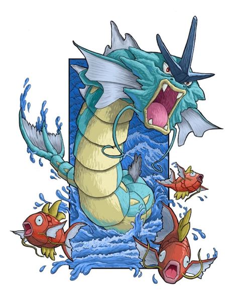 Pokémon Gyarados En Magikarp Original Art Print Etsy België