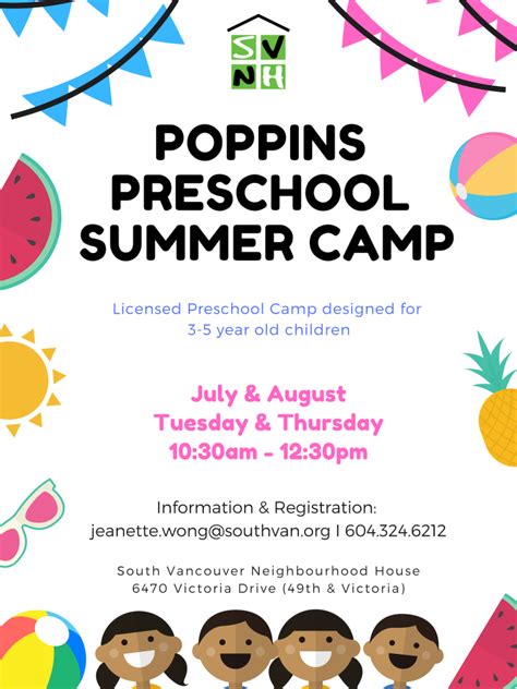 South Vancouver Neighbourhood House 2019 Poppins Preschool Summer Camp