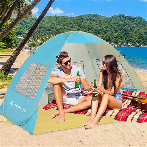 Buy Zomake Beach Pop Up Tent Sun Shelter With Upf 50 Strong Sun Uv Protection Silver Coating