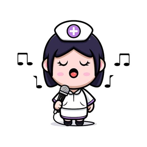 premium vector cute nurse kawaii singing with microphone cartoon character illustration