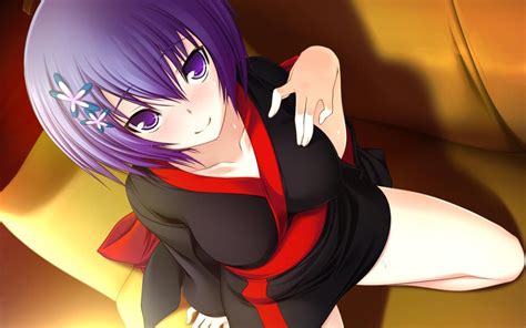 Wallpaper Cute Anime Girl Purple Hair 1600x1200 Hd Picture Image