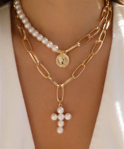 Pearl Cross Necklace Set PRE ORDER Love Stylize Pearl Cross Necklace Jewelry Trends Jewelry
