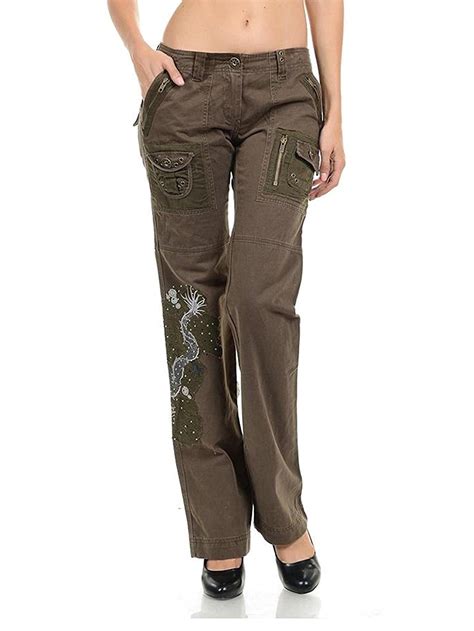 Womens Hipster Cargo Multi Pocket Combat Trousers Leisure Army Casual
