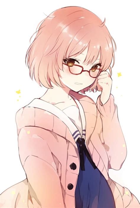 Anime Girl Short Brown Hair Red Glasses By Alicia Whi