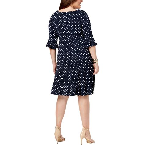 Connected Apparel Plus Womens Bell Sleeves Polka Dot Wear To Work Dress