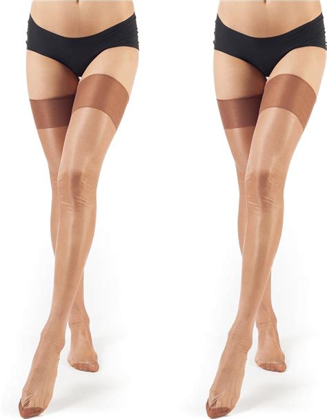 Elsayx Women S Classic Pure Nylon Glossy Thigh High Stockings For Use With Garter Belt Lingerie