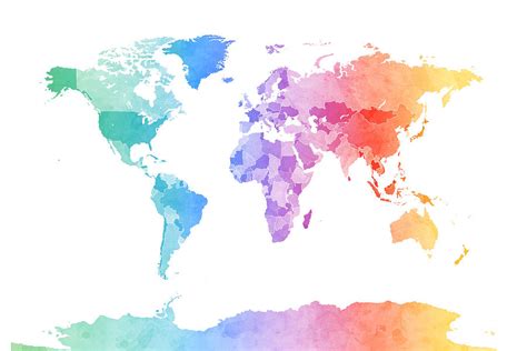 Watercolor Map Of The World Map Digital Art By Michael Tompsett Fine