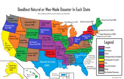 Deadliest Natural Or Man Made Disaster In Each Us State Maps Map