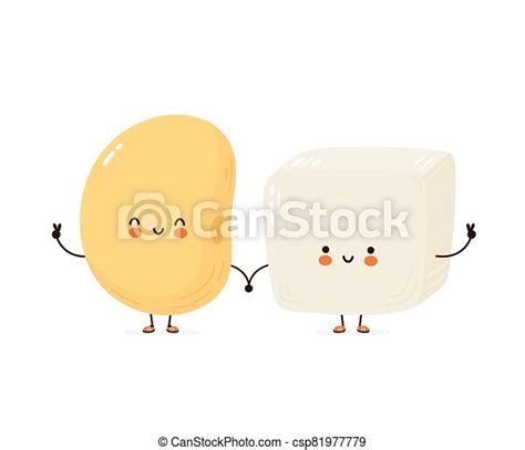 Cute Happy Funny Tofu And Soy Bean Vector Cartoon Character Hand