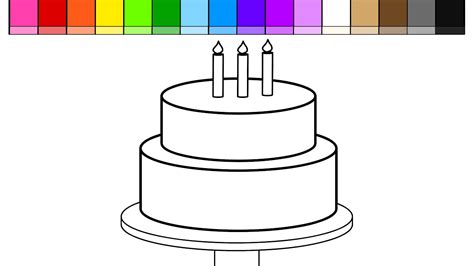 Learn Colors For Kids And Color Draw Birthday Cake Coloring Page