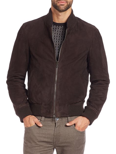 Saks Fifth Avenue Suede Bomber Jacket In Brown For Men Lyst