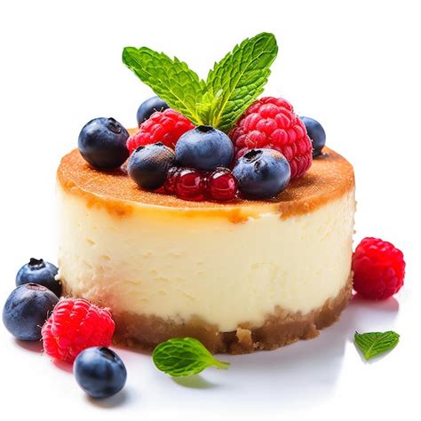 Premium Ai Image A Cheesecake With Berries And Mint On Top