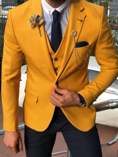 Baslar Yellow Slim Fit Suit Brabion