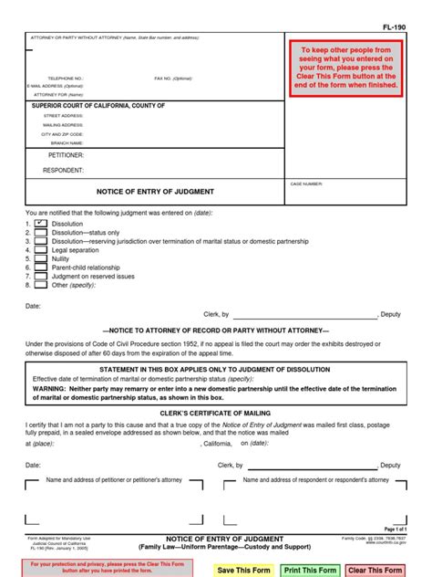 11 Notice Of Entry Of Judgment Fl190 Judgment Law Mail