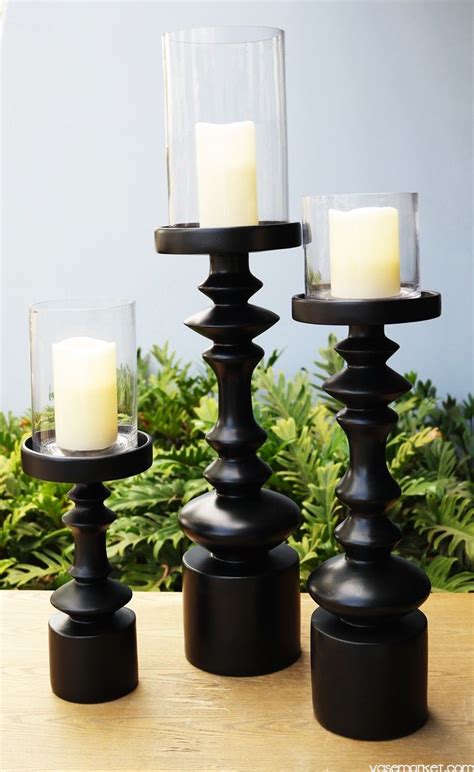 Not available at clybourn place. Tall Faux Turn-Wood Pillar Candle Holder Satin Black w ...