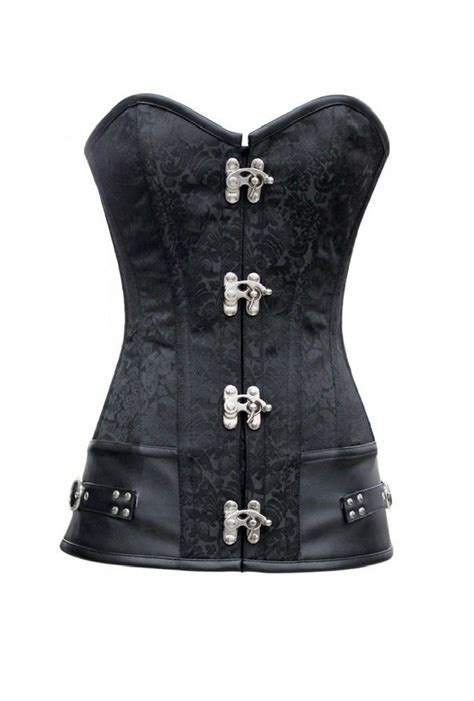 Black Brocade And Leather Gothic Steampunk Waist Training Bustier