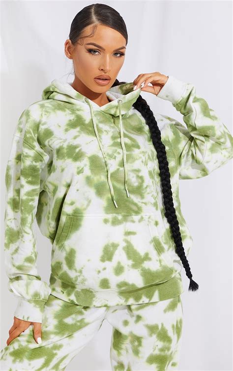 Sage Green Oversized Tie Dye Hoodie Two Piece Sets