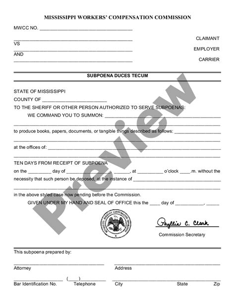 Mississippi Subpoena Duces Tecum Form Us Legal Forms