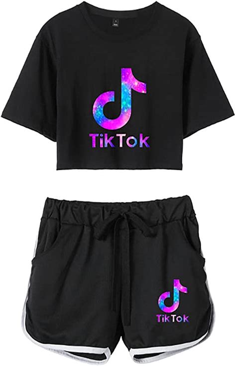 Women Tiktok 2 Piece Outfit Short Sleeve Crop Tops And Shorts Summer