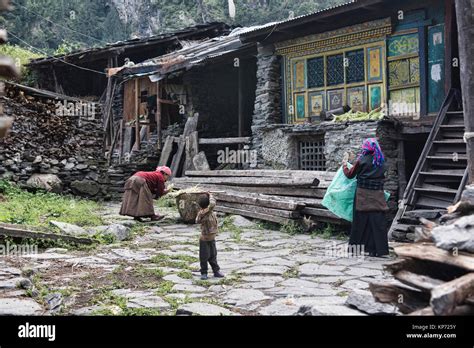 Life In A Rural Nepali Village Manaslu Circuit Nepal Stock Photo