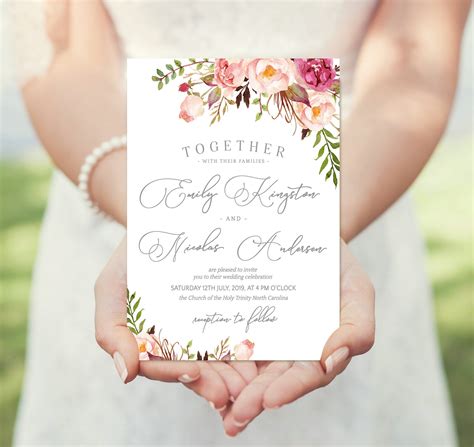Boho Wedding Invitation Template Printable Word Searches
