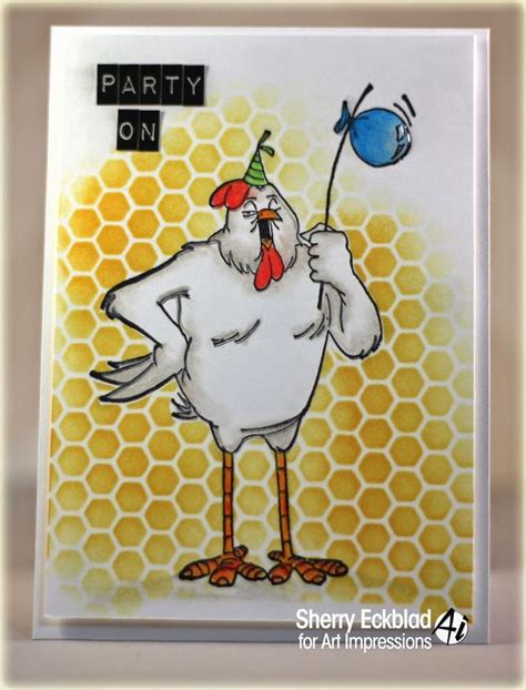A Card With An Image Of A Chicken Holding A Balloon In Its Beak