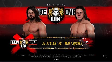 Wwe 2k20 Aj Styles Vs Matt Riddle Youtube