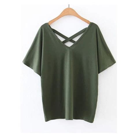 Army Green Criss Cross V Neck T Shirt Bam Liked On Polyvore Featuring Tops T Shirts Green