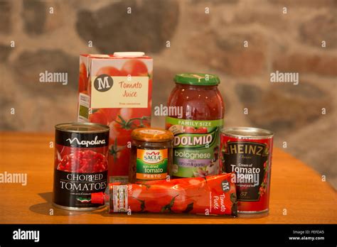 Group Of Tomato Products Including Soup Puree Juice Sauce Pesto And