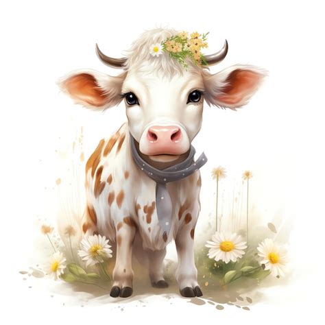 Premium Ai Image Beautiful Cheerful Cow With A Bell Around Its Neck