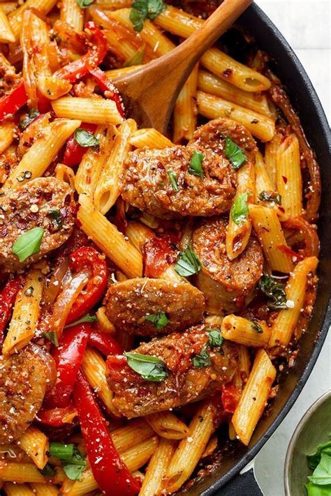 Take the sausages out of their casings and crumble the meat into a skillet. 20-Minute Sausage Pasta Skillet | Easy skillet meals ...