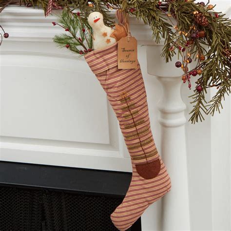 Primitive Season Of Blessings Stocking With Stitched Tree Primitive