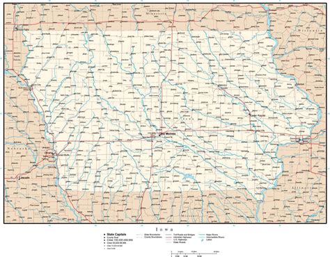 Iowa Adobe Illustrator Map With Counties Cities Major Roads Map