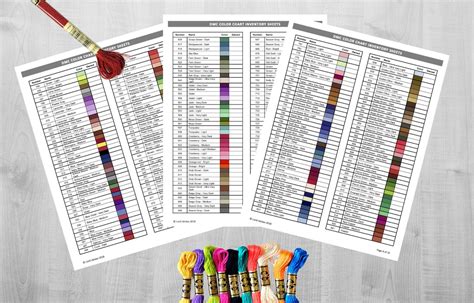 Printable DMC Thread Color Chart Tracker Inventory Sheet Etsy Finland