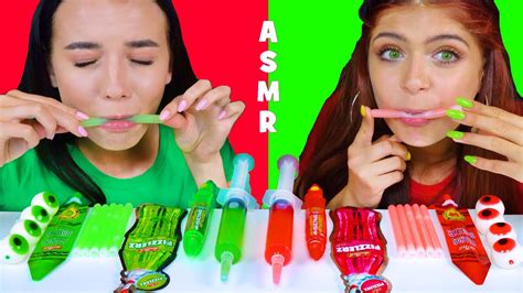 Asmr Candy Race Green And Red Sour Candy Eating Sounds Lilibu Youtube