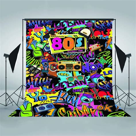 Buy 80s Party Themed Decoration Backdrop And Photo Booth Props By