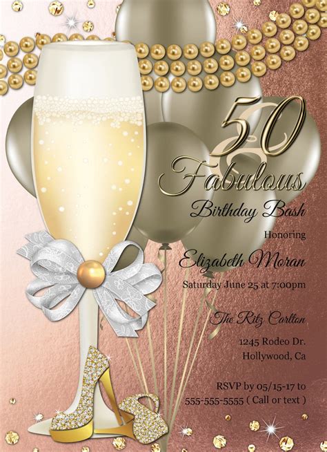 50th Birthday Invitation For Women Fifty And Fabulous Birthday Etsy