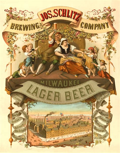 Jos Schlitz Brewing Company Milwaukee Lager Beer 1878 Poster