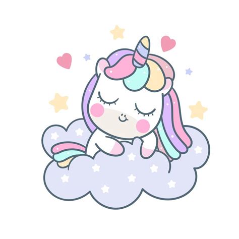 Cute Unicorn Sleep Vector On Cloud Pony Cartoon For Sweet Dream Pastel