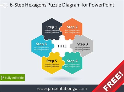 6 Step Hexagons Puzzle Diagram For Powerpoint