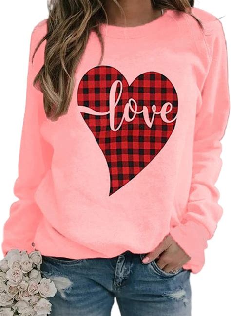plaid love heart graphic shirt women valentines day t shirts long sleeve casual baseball tee top