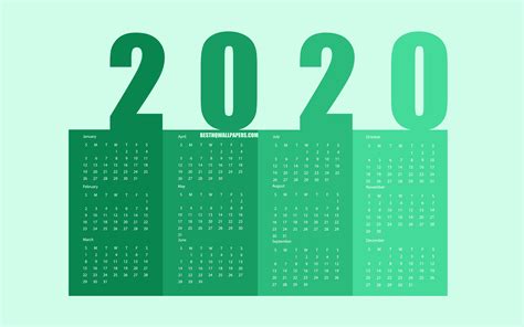 Herunterladen Hintergrundbild Kreative 2020 Kalender Alle Monate 4k