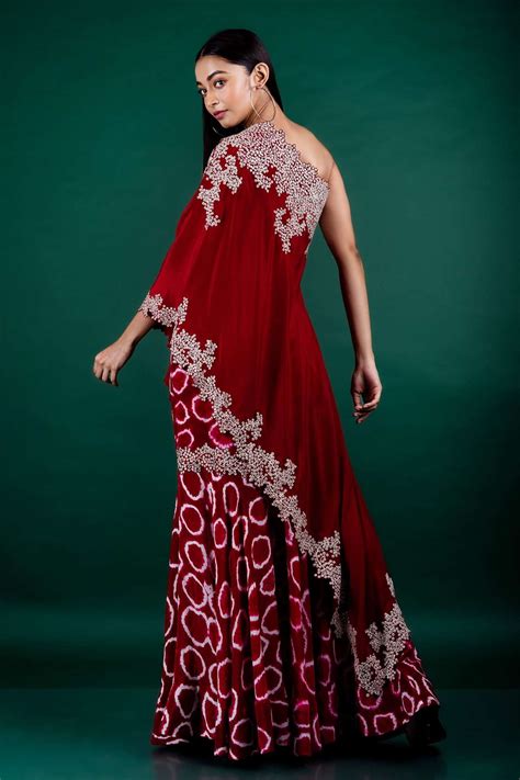 Buy Nupur Kanoi Maroon Crepe Embroidered Cape And Gharara Set Online Aza Fashions