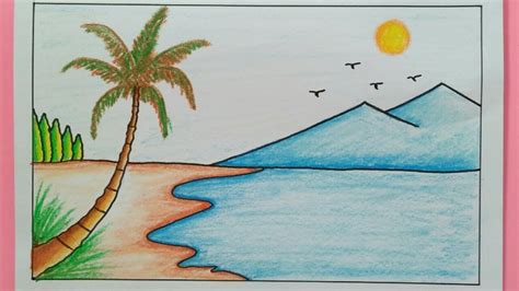 Lukisan Pensil Pemandangan Di Tepi Pantai