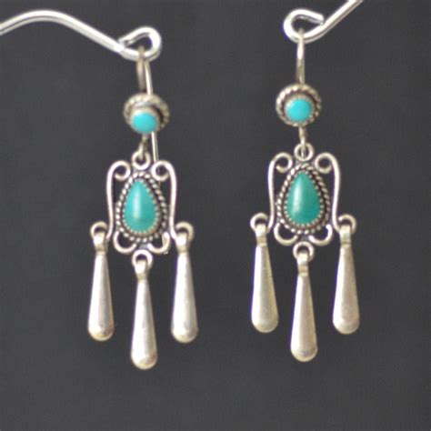 Turquoise Chandelier Earrings Silver Plume